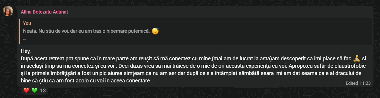 Mesaj primit după retreat