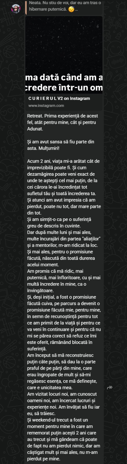 Mesaj primit după retreat